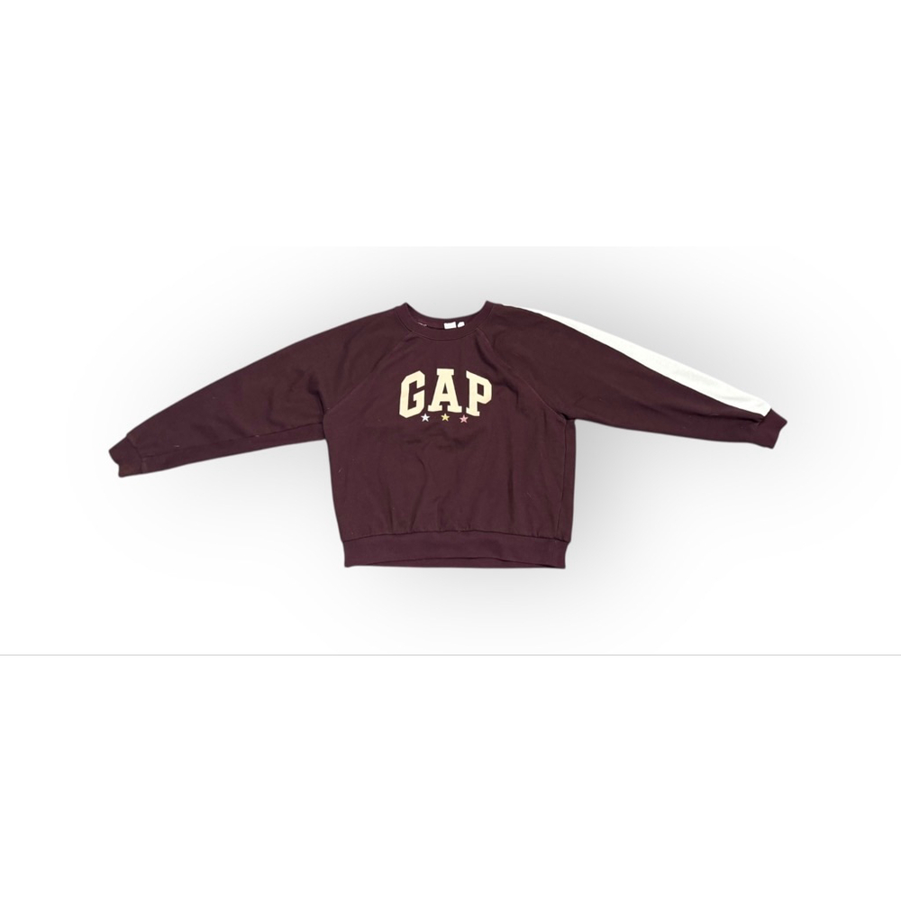 GAP Women’s Cropped Sweatshirt Small Burgundy Maroon Varsity Logo Stars Crewneck - Picture 8 of 8